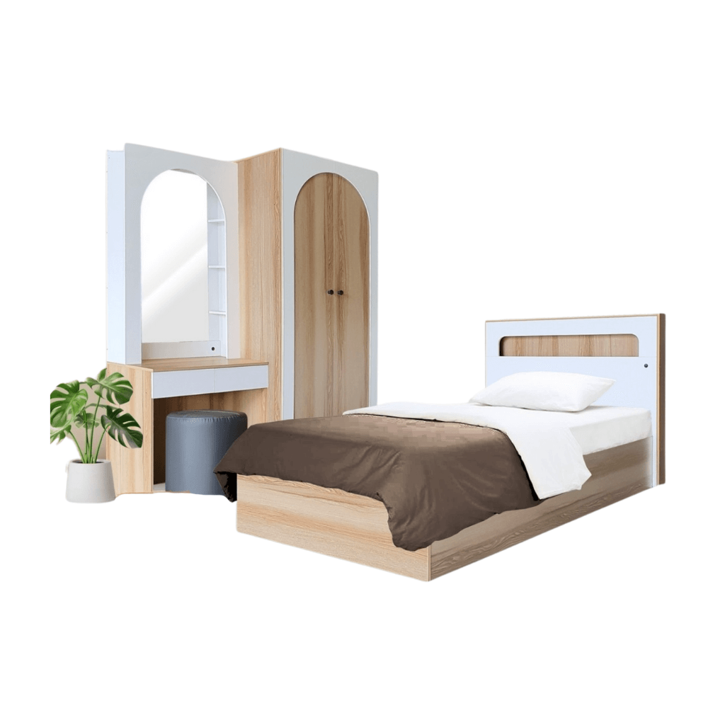 ชุดห้องนอน + ที่นอนสปริง 3.5 ฟุต WISDOM DESIGN FURNITURE รุ่น ARISTA 2 สี แอช/ขาว_0